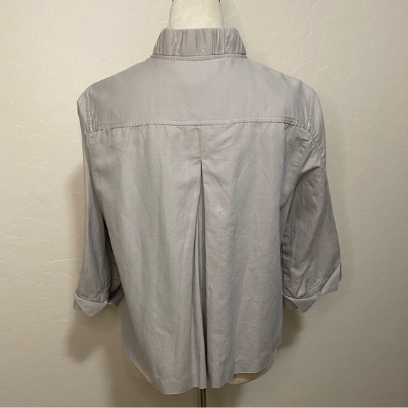 Coldwater Creek Classic light gray ruffle neck jacket Size 14P - Picture 3 of 6